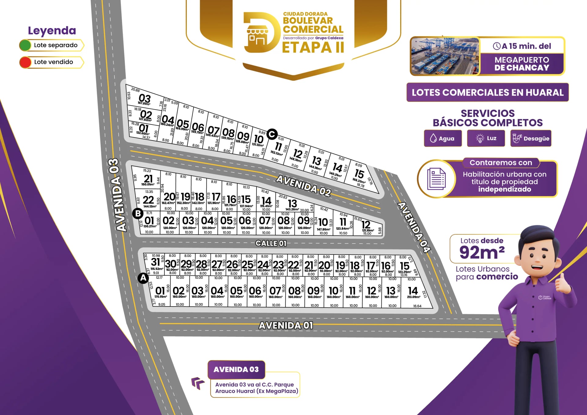 Plano de lotes de Boulevard Comercial Ciudad Dorada II, Huaral (Grupo Caldexa)
